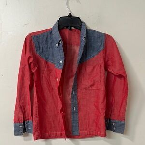 Red and Blue Button Down Shirt with Contrasting Accents vintage 70’z